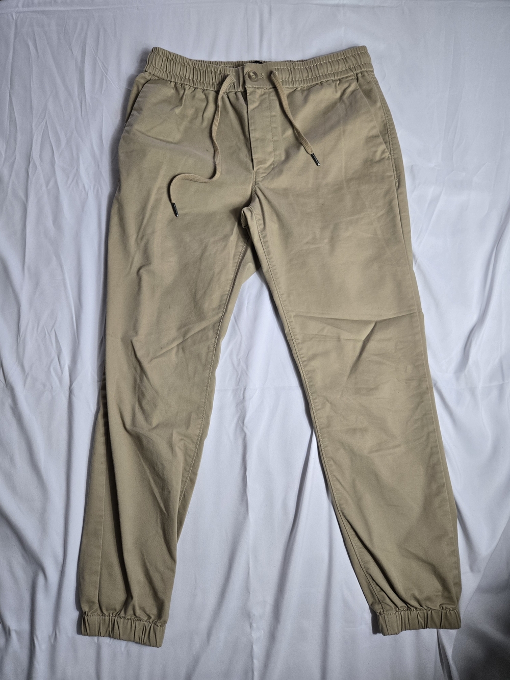 Men's Jogger Pants in Khaki - Elastic Waist Drawstring